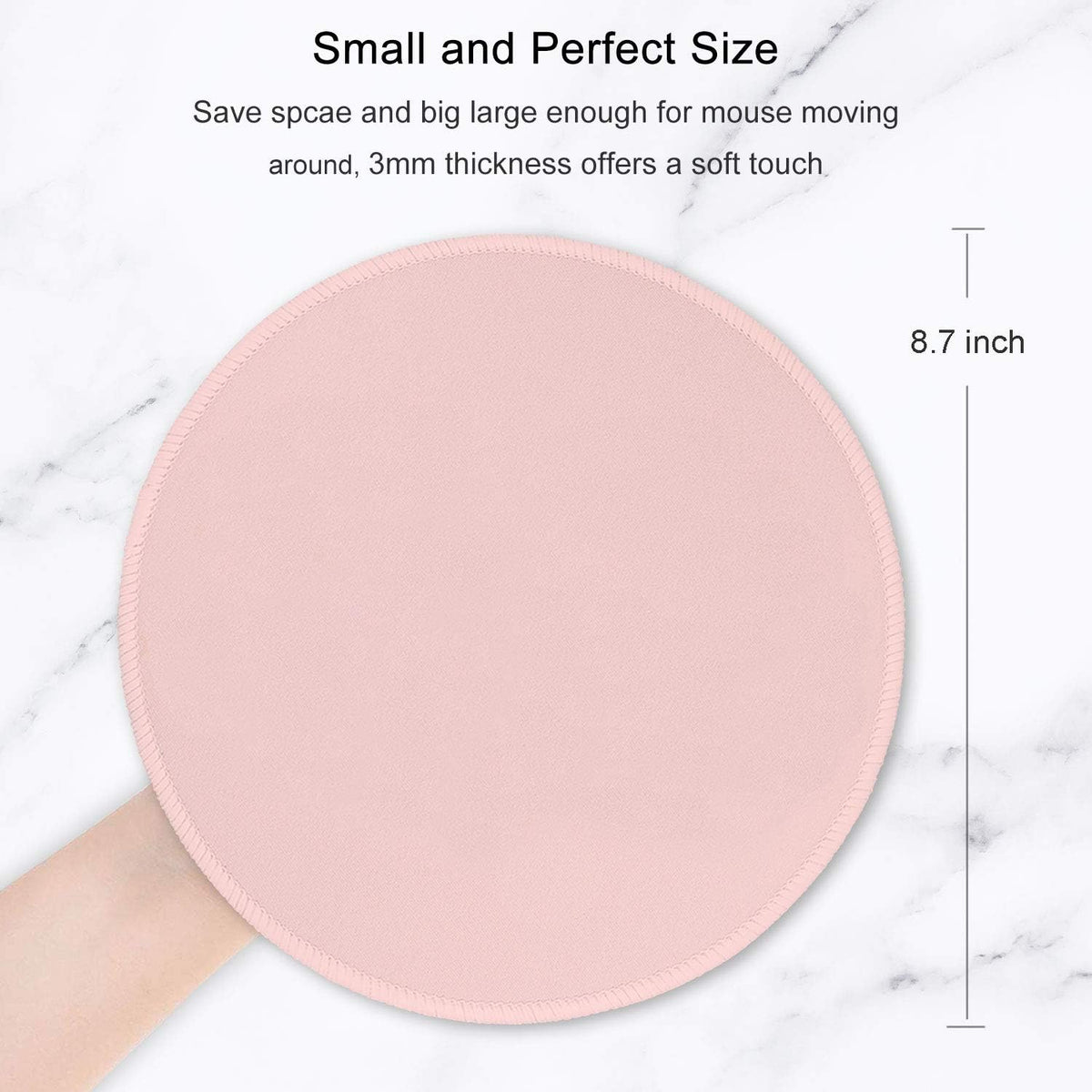 Pink Mouse Pad, Premium-Textured Small Round Mousepad 8.7 x 8.7 Inch Pink, Stitched Edge Anti-Slip Waterproof Rubber Pretty Cute Computer Mat for Office Home Gaming Laptop Men Women Kids
