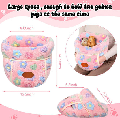 2 Pcs Guinea Pig Fleece Hideouts, Green, Pink, Flowers