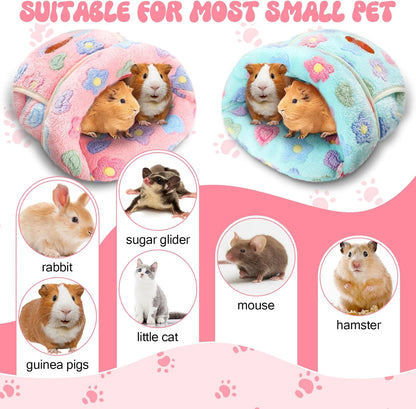 2 Pcs Guinea Pig Fleece Hideouts, Green, Pink, Flowers