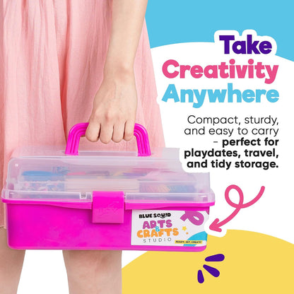 Arts & Crafts Box (Pink)- 2800+ pcs Deluxe Craft Supplies Box, 2 Drawers, 18 Compartments, Sturdy Handle - Art Crafting Kit Birthday Gifts for Kids, School Supply for Ages 4-12