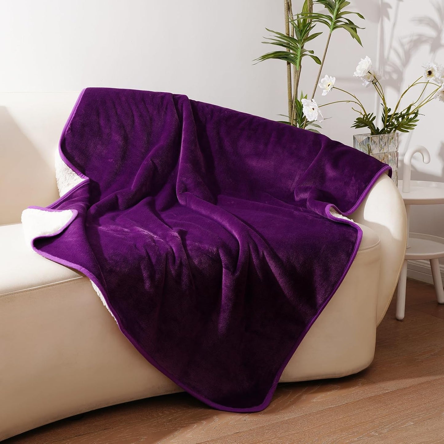 Sunsleek Waterproof Fleece Sherpa Blanket for Bed Sofa Couch Travel, Reversible Soft Throw Blanket for Dog Puppy Cat, Washable Pet Blanket (Purple,40x60 inches)