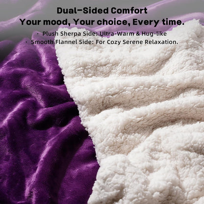Sunsleek Waterproof Fleece Sherpa Blanket for Bed Sofa Couch Travel, Reversible Soft Throw Blanket for Dog Puppy Cat, Washable Pet Blanket (Purple,40x60 inches)