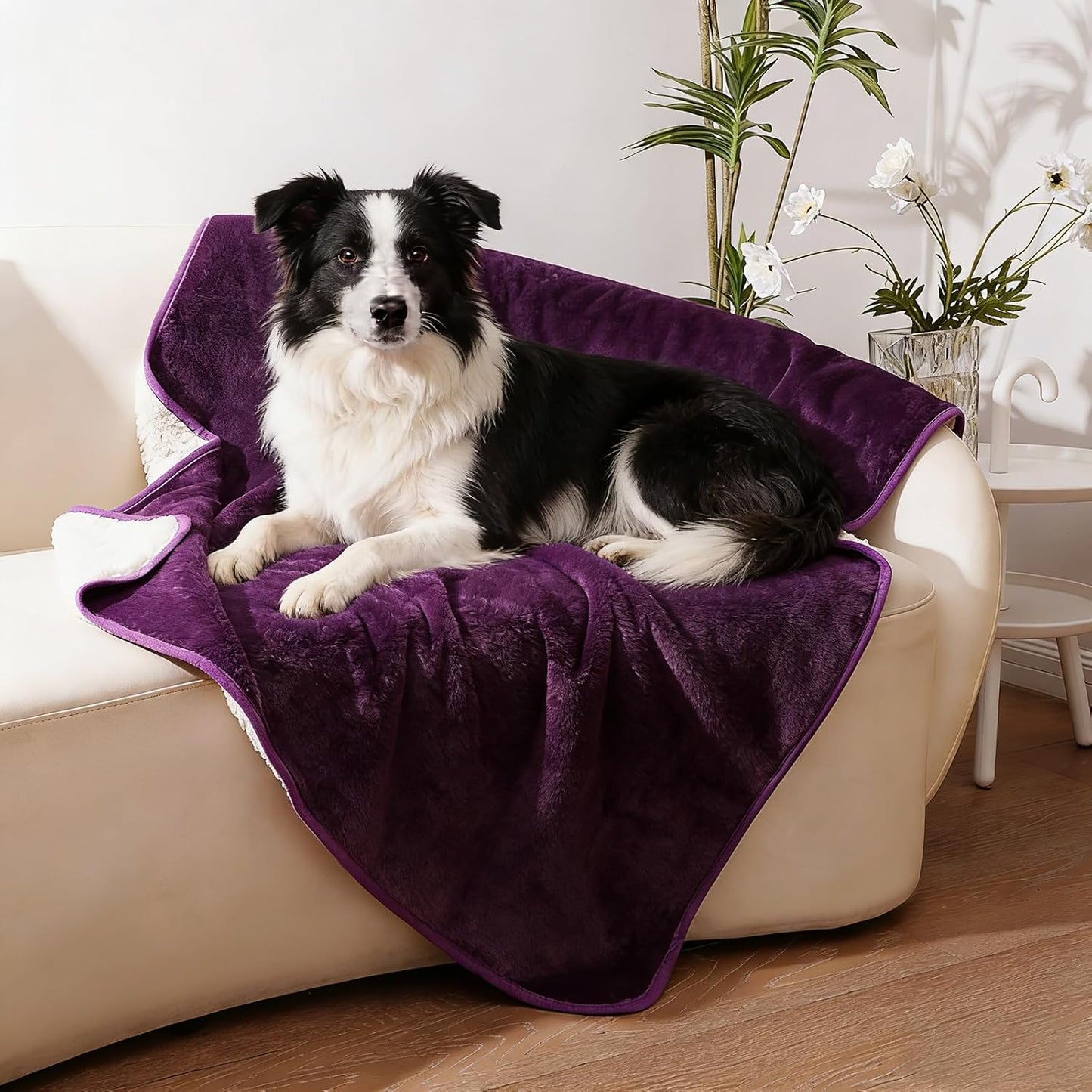 Sunsleek Waterproof Fleece Sherpa Blanket for Bed Sofa Couch Travel, Reversible Soft Throw Blanket for Dog Puppy Cat, Washable Pet Blanket (Purple,40x60 inches)