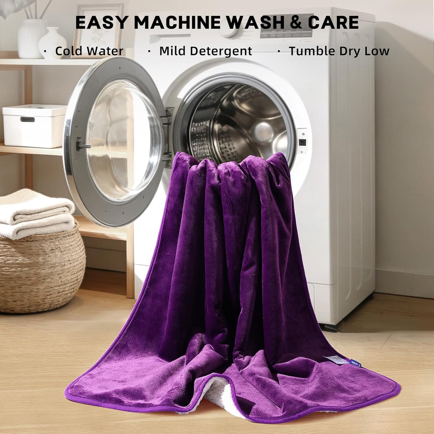Sunsleek Waterproof Fleece Sherpa Blanket for Bed Sofa Couch Travel, Reversible Soft Throw Blanket for Dog Puppy Cat, Washable Pet Blanket (Purple,40x60 inches)