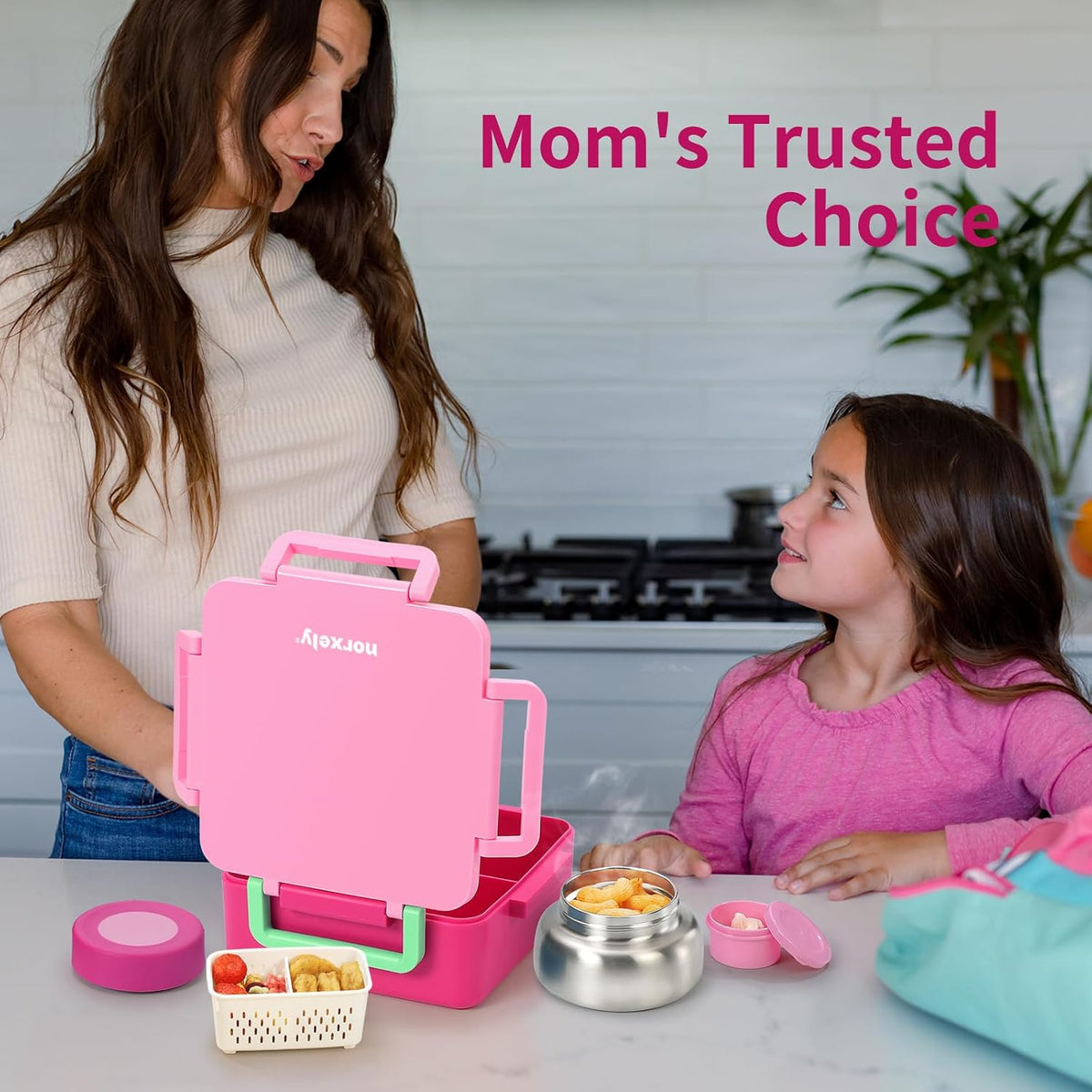 Kids Bento Box for Thermos, [Large Capacity] Insulated Lunch Box Kids with 4 Compartment for Ages 3+, Drop-Proof & Dishwasher Safe Lunchbox Container Pink