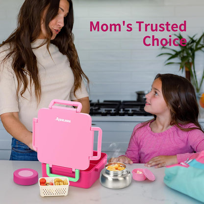 Kids Bento Box for Thermos, [Large Capacity] Insulated Lunch Box Kids with 4 Compartment for Ages 3+, Drop-Proof & Dishwasher Safe Lunchbox Container Pink