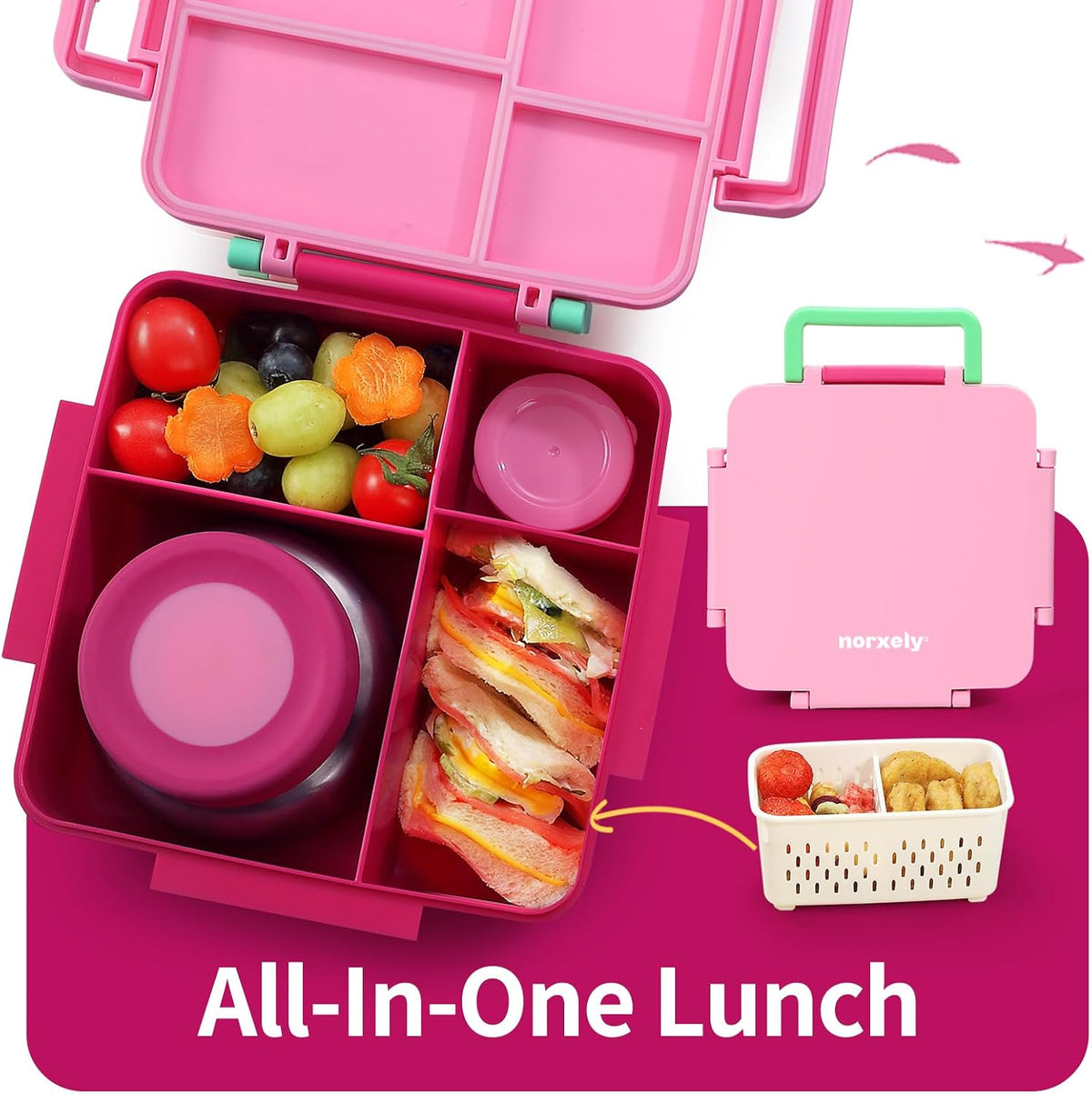 Kids Bento Box for Thermos, [Large Capacity] Insulated Lunch Box Kids with 4 Compartment for Ages 3+, Drop-Proof & Dishwasher Safe Lunchbox Container Pink