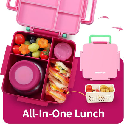 Kids Bento Box for Thermos, [Large Capacity] Insulated Lunch Box Kids with 4 Compartment for Ages 3+, Drop-Proof & Dishwasher Safe Lunchbox Container Pink