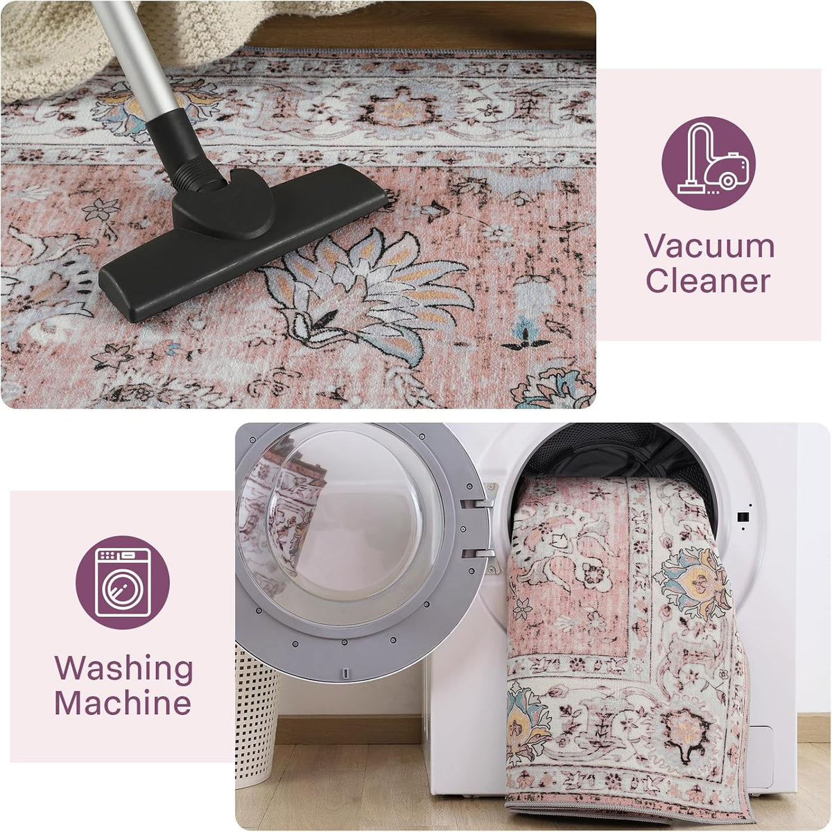 3x5 Washable Bedside Pink Rug Vintage Floral Rugs for Girl Bedroom