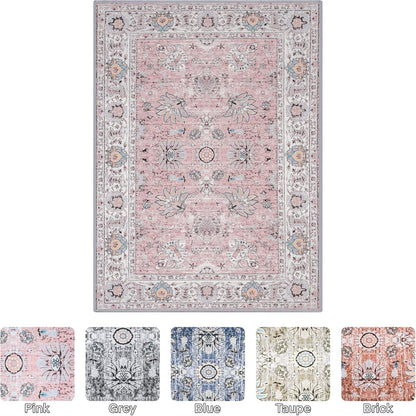 3x5 Washable Bedside Pink Rug Vintage Floral Rugs for Girl Bedroom