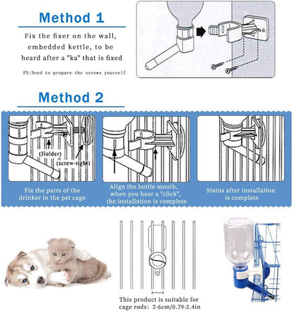 Andiker Dog Water Bottle for Crate, No-drip 350ml Dog Water Dispenser Adjustable and Detachable Installed on the Kennel Cage Water Bottle for Dogs and Puppy Drinking Water (Pink)