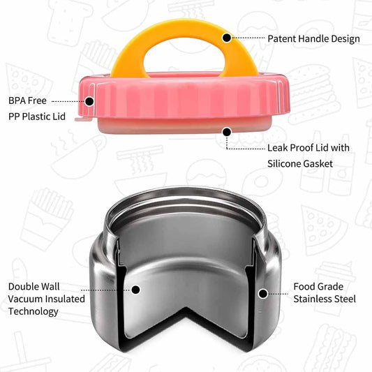 8oz Soup Thermo Wide Mouth Vacuum Insulated Food Jar for Hot&Cold Food, Leak Proof Stainless Steel Kids Lunch Container for School Travel(Pink)