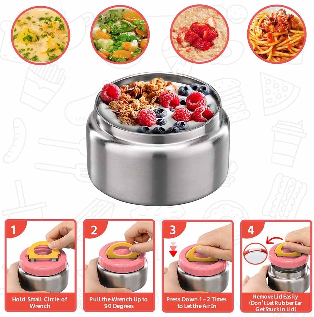 8oz Soup Thermo Wide Mouth Vacuum Insulated Food Jar for Hot&Cold Food, Leak Proof Stainless Steel Kids Lunch Container for School Travel(Pink)