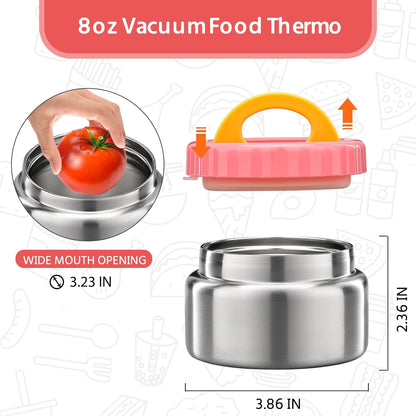 8oz Soup Thermo Wide Mouth Vacuum Insulated Food Jar for Hot&Cold Food, Leak Proof Stainless Steel Kids Lunch Container for School Travel(Pink)