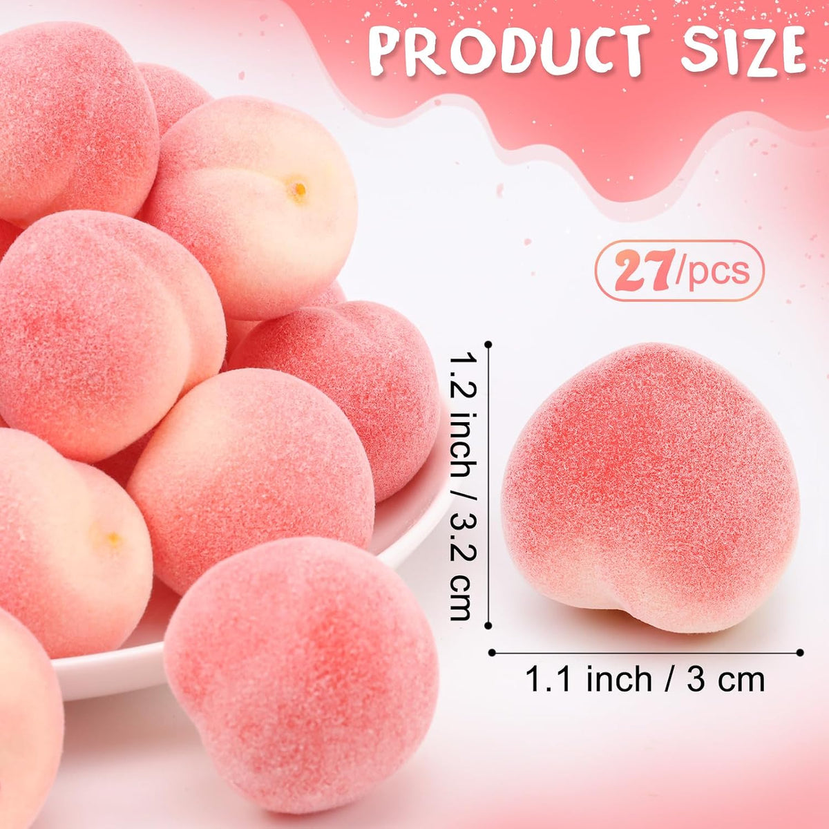 27 Pcs Small Artificial Peach Fruits,1.2 Inch Mini Fake Peach for Decoration,Fake Mini Fruit for Home Kitchen Table Decor Birthday Party Photography Prop