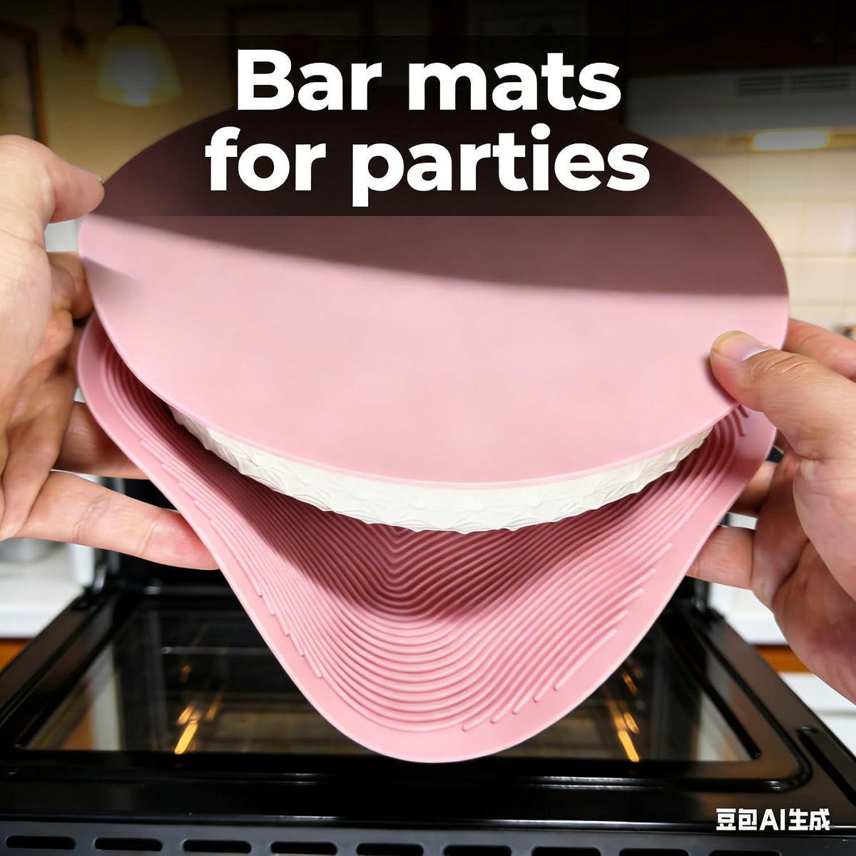 Silicone Hot Pot Holder Mats 12in (2-PCS) - Heat Resistant Countertop Protector with Non-Slip Geometric Pattern, Easy Clean Kitchen Trivet for Dining Table, Stove Top, Counter Safe Pink Big Size