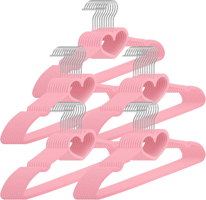 50 Pcs Pink Velvet Heart Hangers with 360° Swivel Hooks
