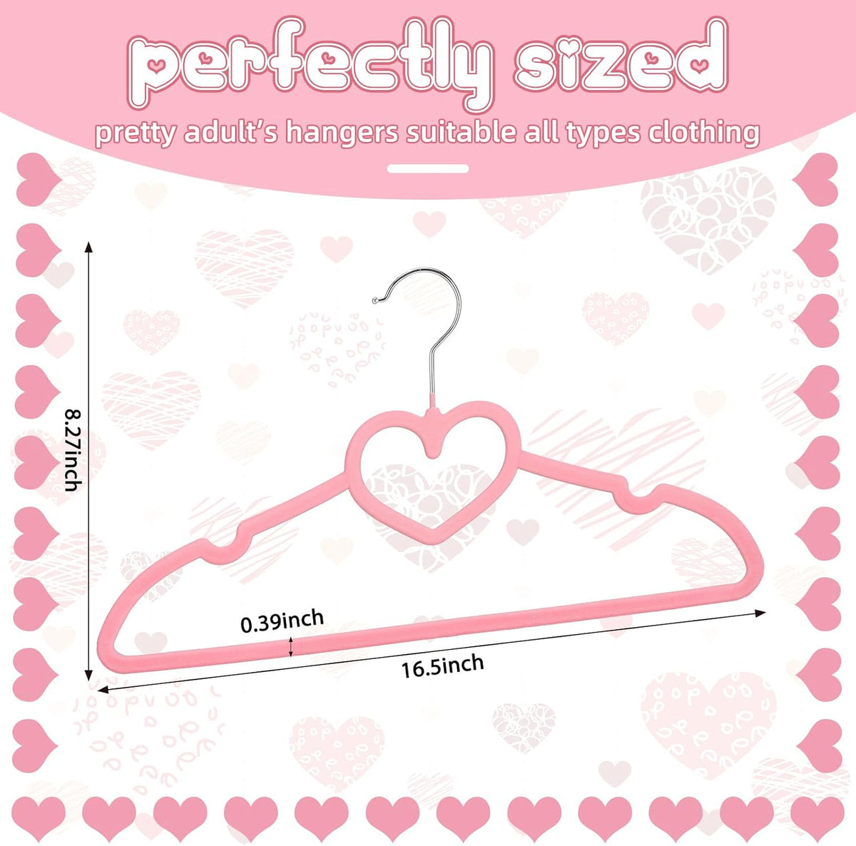 50 Pcs Pink Velvet Heart Hangers with 360° Swivel Hooks