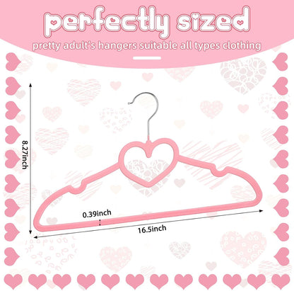 50 Pcs Pink Velvet Heart Hangers with 360° Swivel Hooks