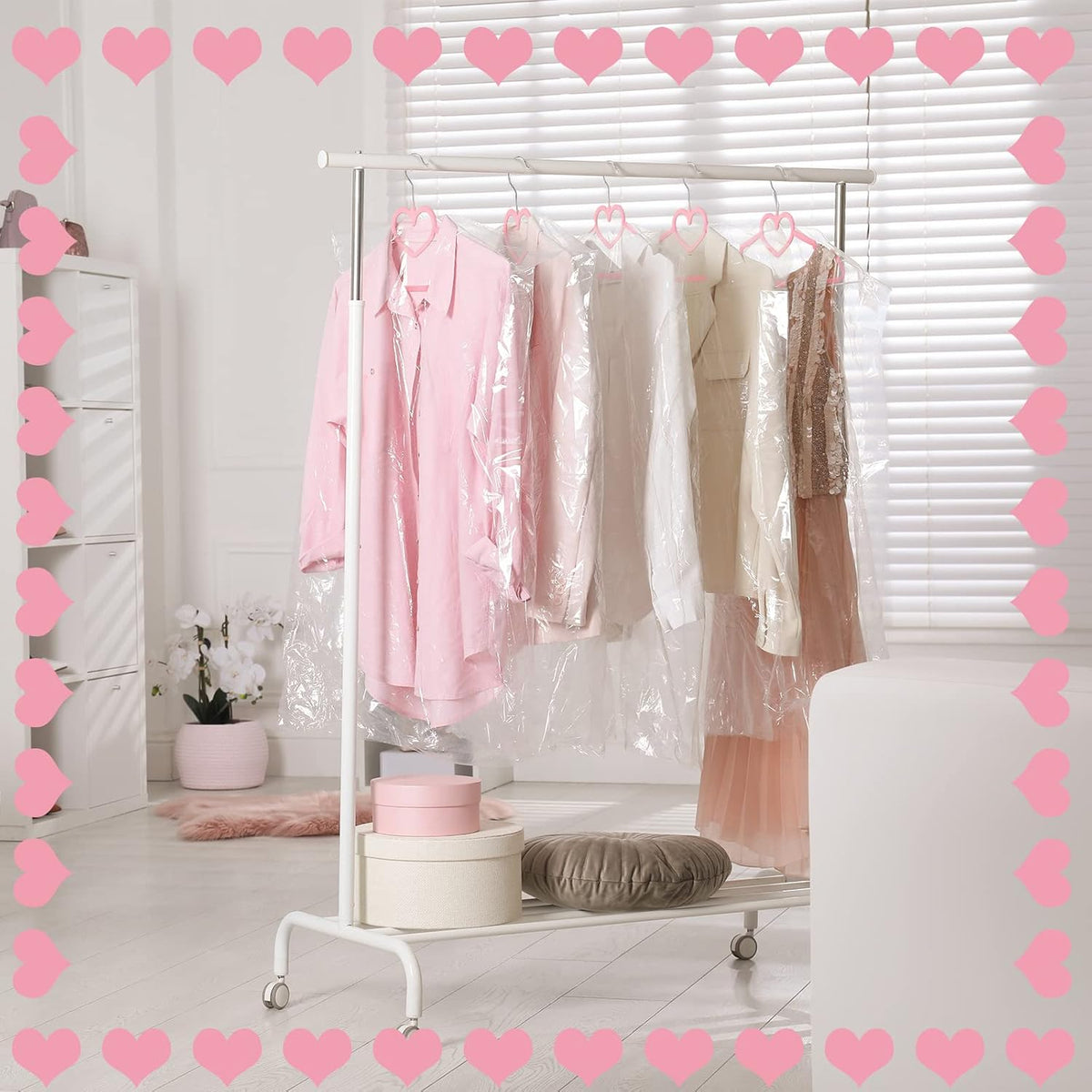 50 Pcs Pink Velvet Heart Hangers with 360° Swivel Hooks