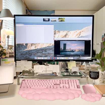 Upgrade Leather Cloud Wrist Rest for Keyboard and Mouse & Cup Pad