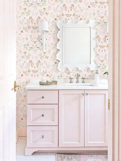 Peel and Stick Wallpaper for Nursery Pink Cute Bow Leaf Waterproof