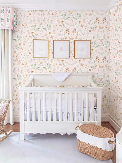 Peel and Stick Wallpaper for Nursery Pink Cute Bow Leaf Waterproof