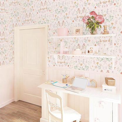 Peel and Stick Wallpaper for Nursery Pink Cute Bow Leaf Waterproof