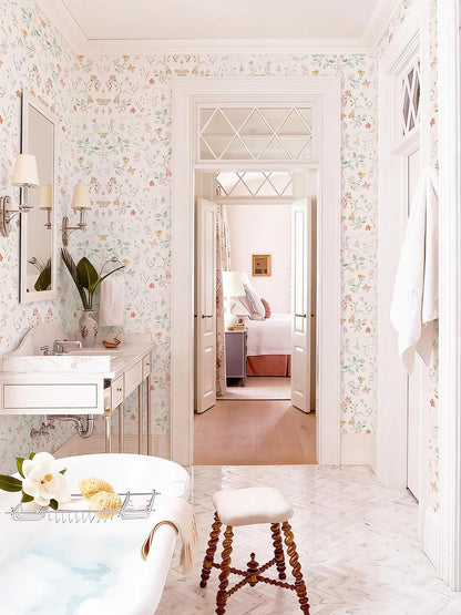 Peel and Stick Wallpaper for Nursery Pink Cute Bow Leaf Waterproof