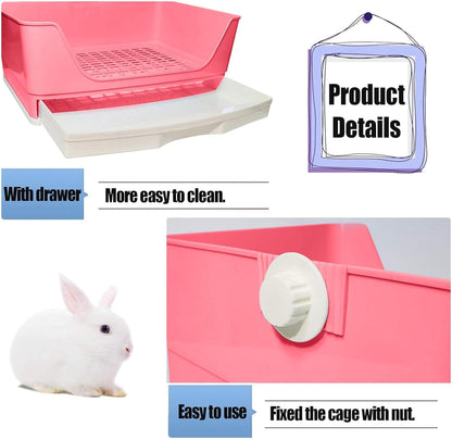 kathson Large Rabbit Litter Box Trainer, Potty Corner Toilet with Drawer Bigger Pet Pan for Adult Hamster, Guinea Pig, Ferret, Galesaur, Bunny and Other Animals (Pink)