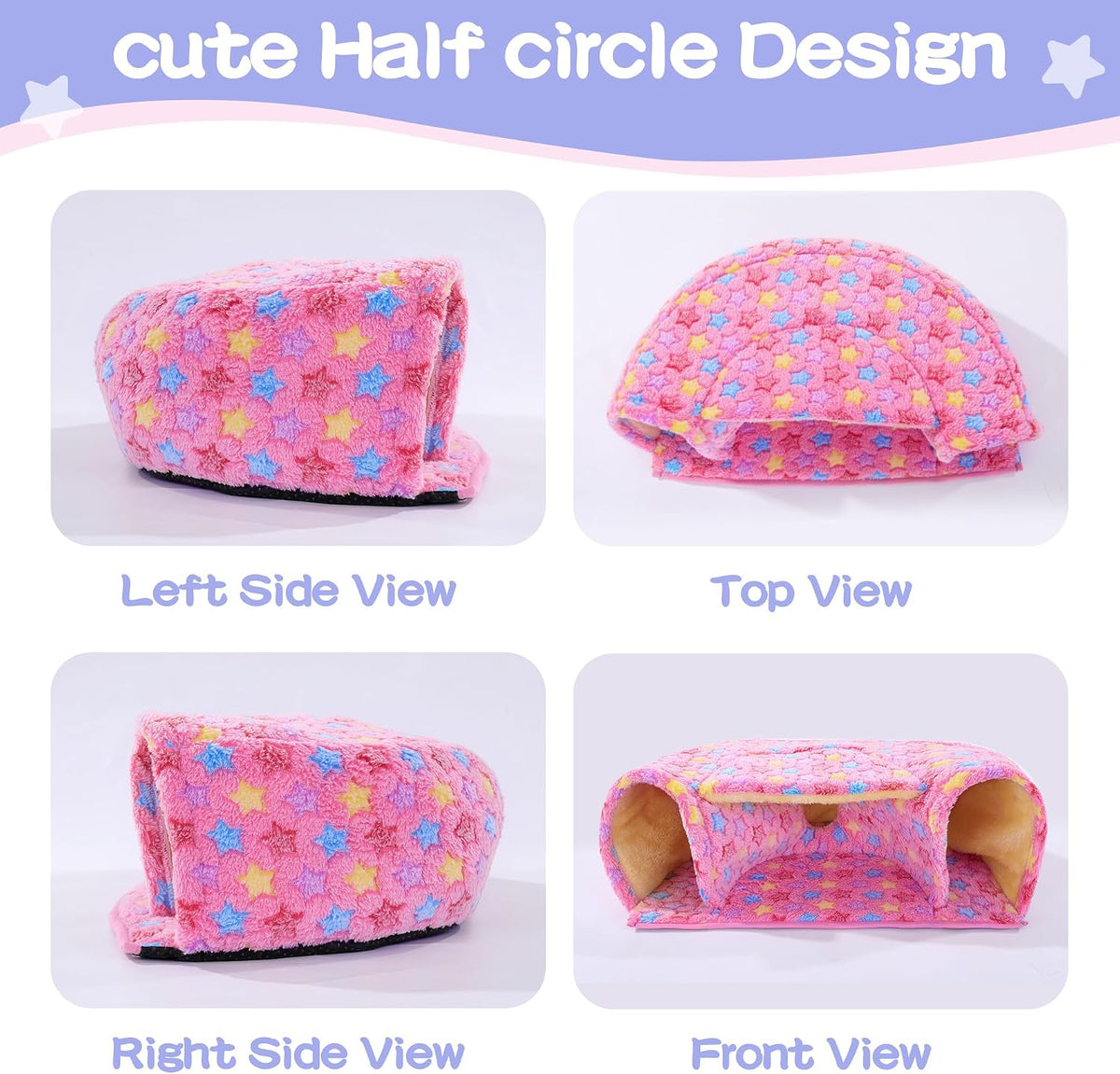 3 Pack Guinea Pig House Accessories, 2 Cozy Guinea Pig Bed and Hideout Tunnel, Chinchillas Hideout for Hamster, Rabbit, Bunny, Chinchillas (Pink, L)