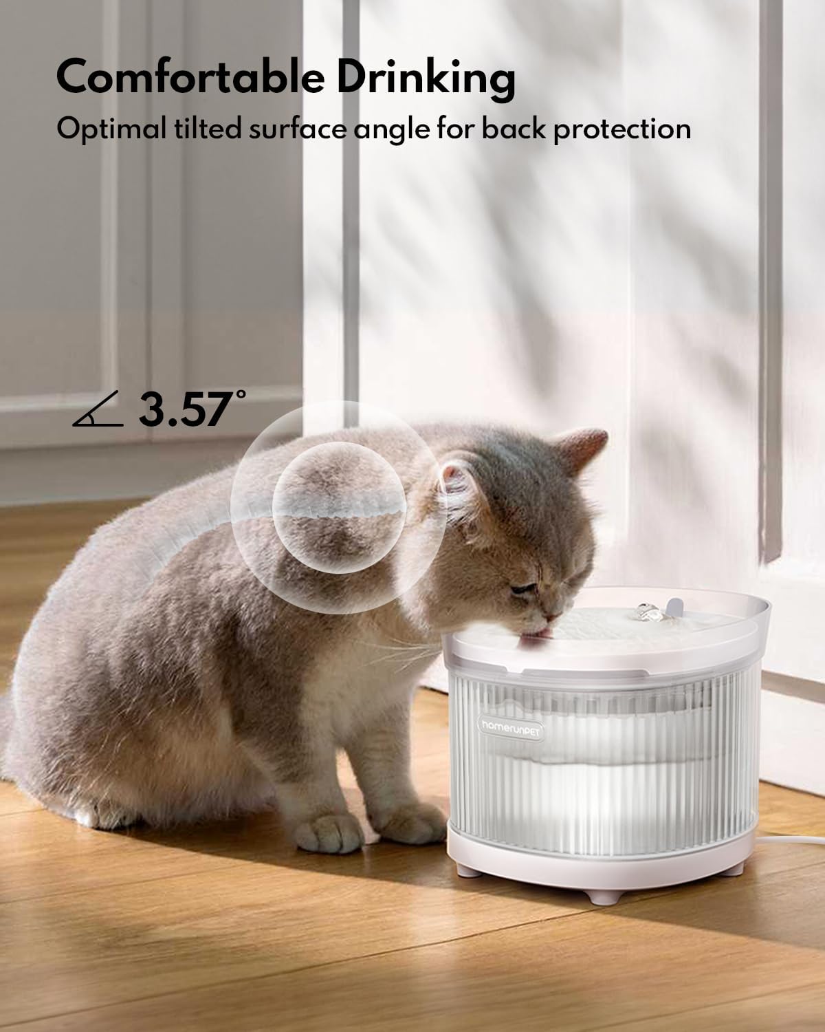 Homerunpet Cat Water Fountain with Wireless Pump, Ultra Quiet, BPA-Free Pet Water Fountain Indoor, Detachable Design Easy to Clean, Ultra Quiet Cat Water Bowl, Filter Included, 2L/68oz