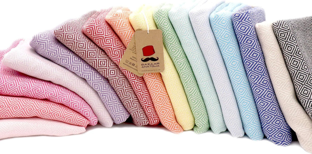 Turkish Beach Towel, 100% Cotton, 71x39 in, Diamond Pink