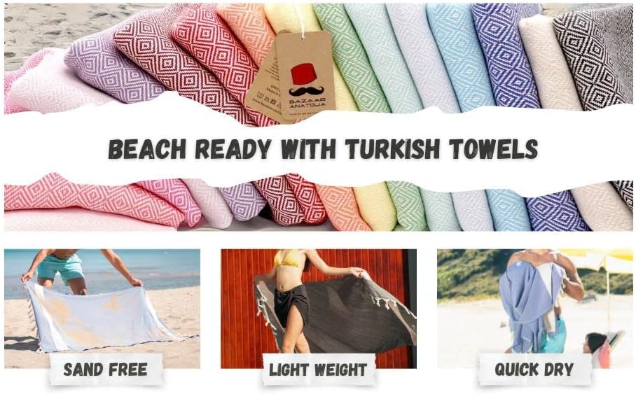 Turkish Beach Towel, 100% Cotton, 71x39 in, Diamond Pink