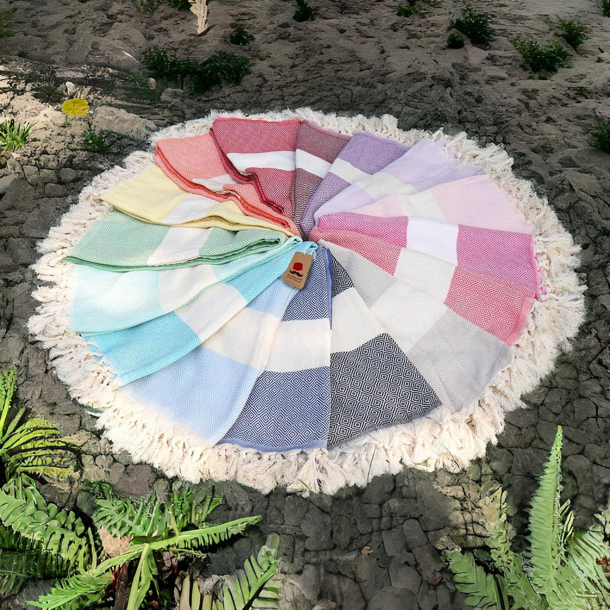 Turkish Beach Towel, 100% Cotton, 71x39 in, Diamond Pink