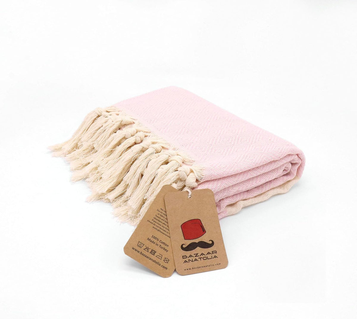 Turkish Beach Towel, 100% Cotton, 71x39 in, Diamond Pink