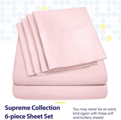 Queen Sheets Pale Pink - 6 Piece 1500 Supreme Collection Fine Brushed Microfiber Deep Pocket Queen Sheet Set Bedding - 2 Extra Pillow Cases, Great Value, Queen, Pale Pink