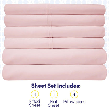 Queen Sheets Pale Pink - 6 Piece 1500 Supreme Collection Fine Brushed Microfiber Deep Pocket Queen Sheet Set Bedding - 2 Extra Pillow Cases, Great Value, Queen, Pale Pink
