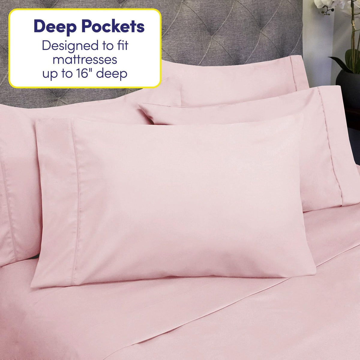 Queen Sheets Pale Pink - 6 Piece 1500 Supreme Collection Fine Brushed Microfiber Deep Pocket Queen Sheet Set Bedding - 2 Extra Pillow Cases, Great Value, Queen, Pale Pink