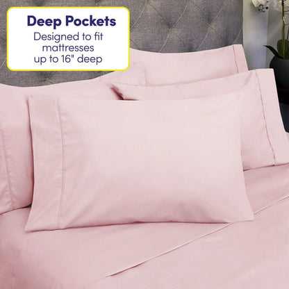 Queen Sheets Pale Pink - 6 Piece 1500 Supreme Collection Fine Brushed Microfiber Deep Pocket Queen Sheet Set Bedding - 2 Extra Pillow Cases, Great Value, Queen, Pale Pink