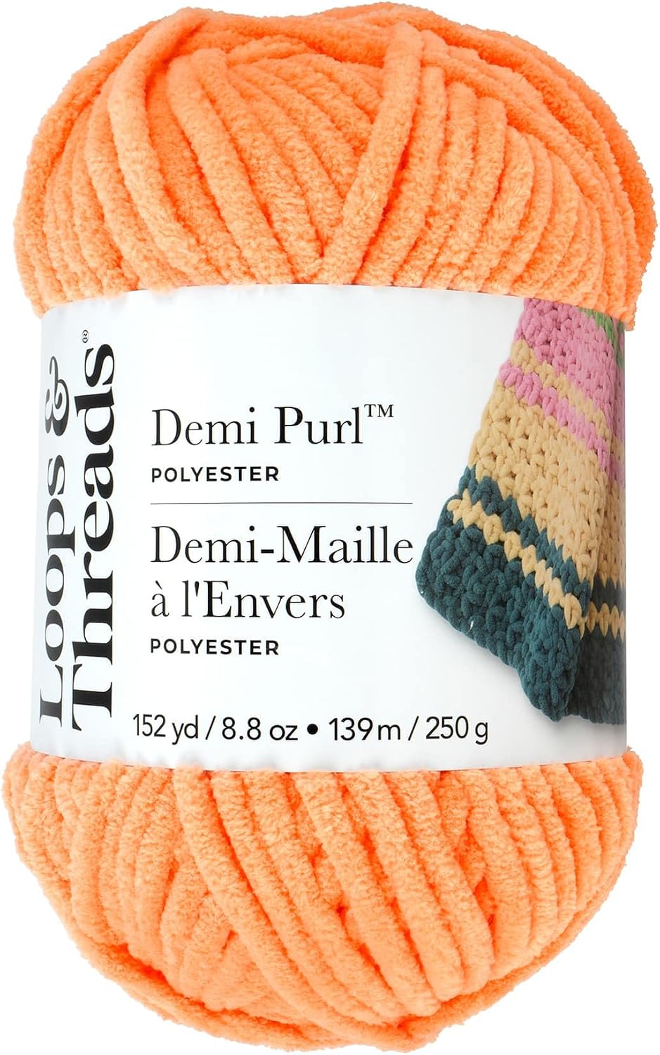 Demi Purl Yarn – Super Bulky 100% Polyester, Soft Plush Chenille Yarn for Knitting & Crochet, Ideal for Blankets, Hats, Scarves & Crafts, Peach Cobbler