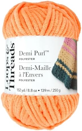 Demi Purl Yarn – Super Bulky 100% Polyester, Soft Plush Chenille Yarn for Knitting & Crochet, Ideal for Blankets, Hats, Scarves & Crafts, Peach Cobbler