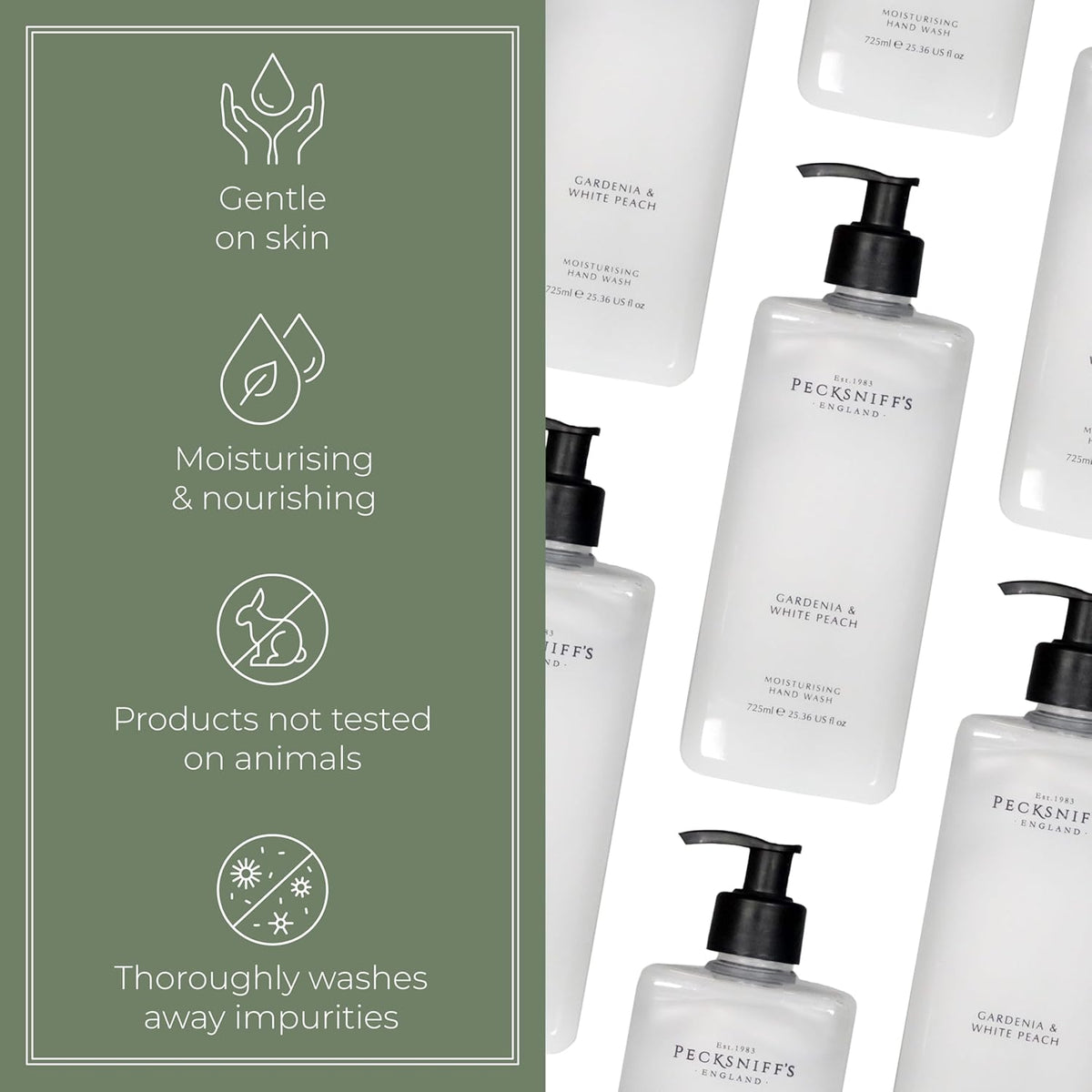Gardenia & White Peach Hand Wash – Luxury Liquid Hand Soap 725 ml/24.52 fl oz, Softening, Hydrating, Revitalising, Cruelty-Free, Made in England