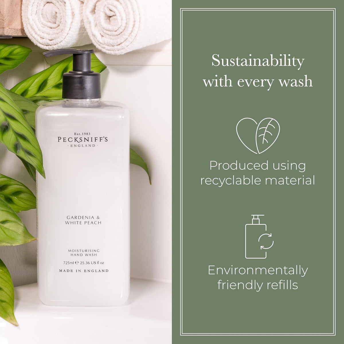 Gardenia & White Peach Hand Wash – Luxury Liquid Hand Soap 725 ml/24.52 fl oz, Softening, Hydrating, Revitalising, Cruelty-Free, Made in England