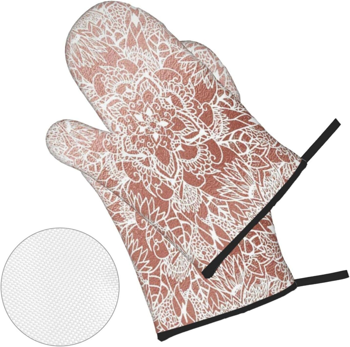 Rose Gold Pink Flower Pattern 4 Pack Custom Design Oven Mitts Pot Holders Set, Thick Polyester Kitchen Gloves for Home Baking Backyard Grilling