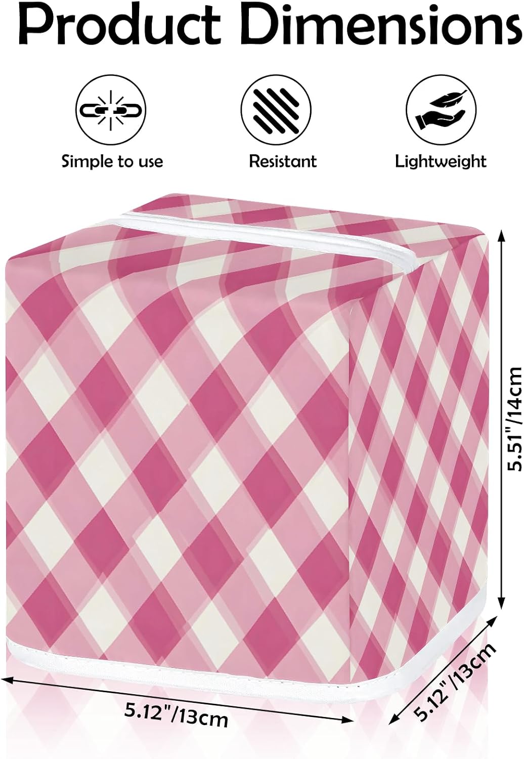 Pink Plaid Tissue Box Cover Square Napkin Holder for Home Bedroom Vanity Countertop Night Stands, Checkerboard