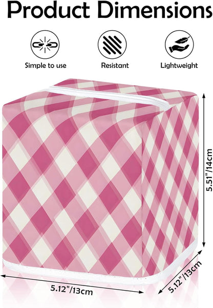 Pink Plaid Tissue Box Cover Square Napkin Holder for Home Bedroom Vanity Countertop Night Stands, Checkerboard