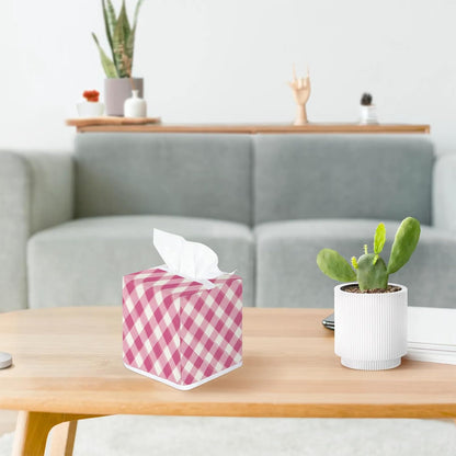 Pink Plaid Tissue Box Cover Square Napkin Holder for Home Bedroom Vanity Countertop Night Stands, Checkerboard