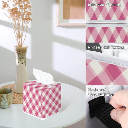 Pink Plaid Tissue Box Cover Square Napkin Holder for Home Bedroom Vanity Countertop Night Stands, Checkerboard