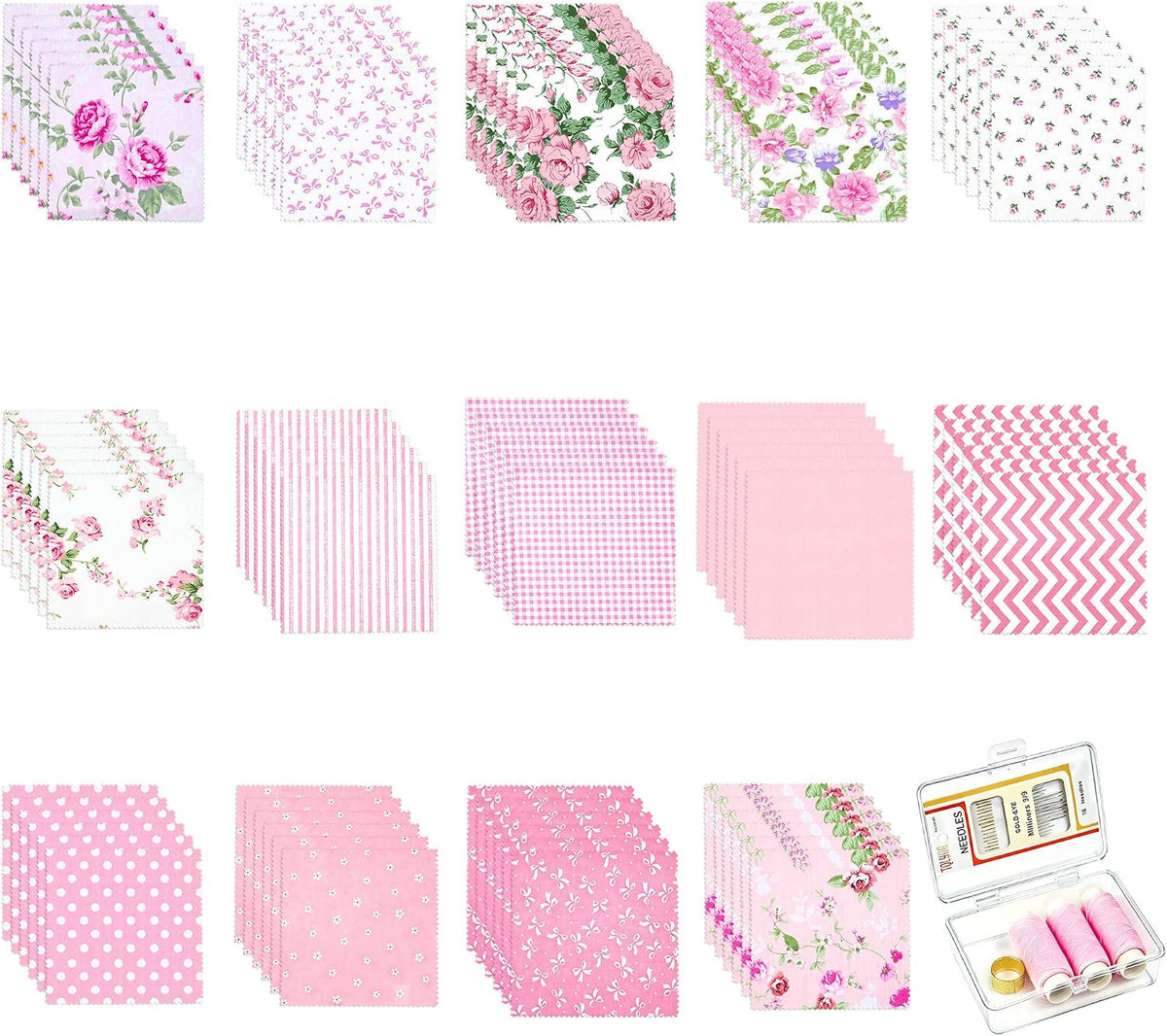 84 Pcs Charm Packs for Quilting 5 Inch Pink Precut Fabric Squares